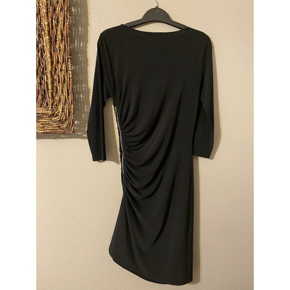 Michael Kors Dress Black 6 Stretch 3/4 Long Sleeve Side Zip Ruched Side Zipper - Picture 6 of 6